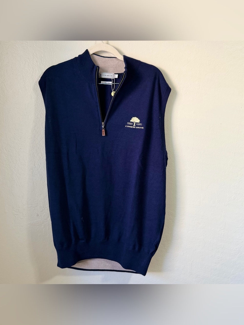 Peter Millar Navy Blue Quarter Zip Sweater Vest M Cypress Grove Golf NWOT wool